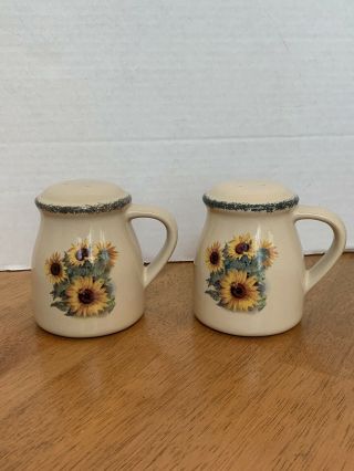 Home And Garden Party Sunflower Salt And Pepper Shakers With Handle Stoneware