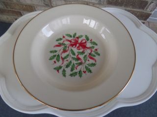 Vintage Lenox Holiday Christmas Holly,  Berry,  And Ribbon With Gold Trim Bowl
