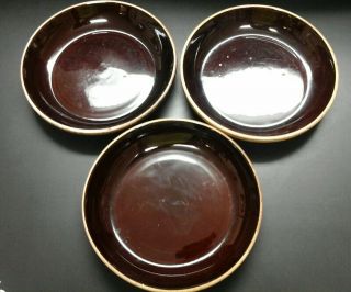 Set Of 3 Vintage Brown Stoneware Pie Plates Brown