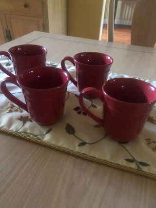 Pottery Barn Red Cambria Mugs Set Of 4