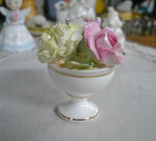 Vintage Crown Staffordshire Fine Bone China Miniature Flowers In Vase England