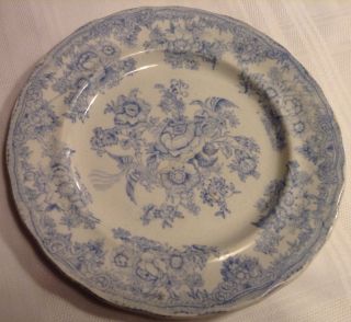 Antique J.  F.  W.  Foley Potteries Transfer Ware Dinner Luncheon Plate 9 3/8 " Blue