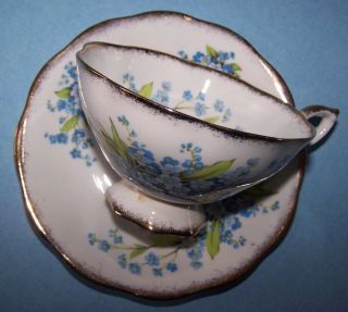 Royal Standard Cup & Saucer,  Avon Shape,  White With Forget Me Not