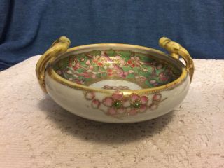 Hand Painted Nippon Handled Rose Flower Candy Dish,  Highly Decorated