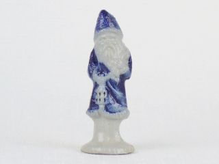 Vintage 1987 Blue White Salt Glazed Rowe Pottery Santa Belsnickle Figurine