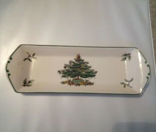 Spode Made In England Christmas Tree Porcelain Rectangular Long 9x3 Inch Plate