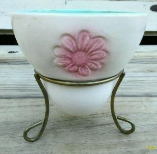 Vintage Hull 425 Pottery Pink Flowers,  Vase Planter,  W/metal Stand