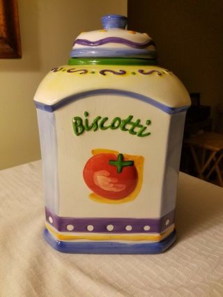 Large Biscotti Jar - 11 Inch - Hand Painted For Nonnis - Multicolor