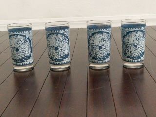 4 Vintage Currier And Ives " Children At The Gate " 4 3/4 " Tall Glasses