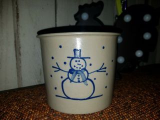 Beaumont Brothers Pottery Salt Glaze Crock Blue Snowman Bbp Winter