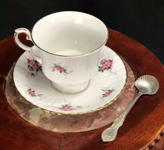 Hammersley Fine Bone China Pink Windsor Rose Tea Cup & Saucer Plus Sugar Spoon