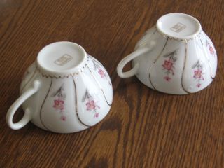 Vintage 2 China Tea Cups YAMAKA Japan White with Pink Rose Flower & Gold Accent 4