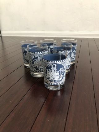 Set Of 6 Currier & Ives Royal China Blue And White 4oz Juice Glasses Steamboat