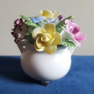Vintage Royal Adderley Bone China Mini Floral Bouquet Flower Pot Vase Miniature