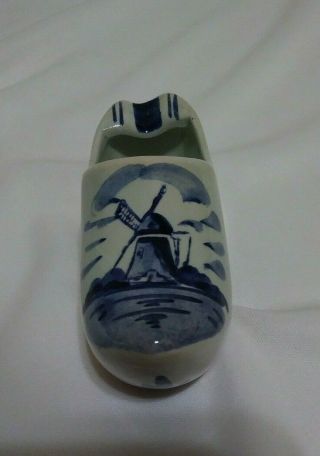 Vintage Delft Ceramic Dutch Holland Clog Shoe Ashtray Hand Painted Windmill
