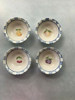 Set Of Four Pfaltzgraff Hopscotch Cereal Bowls,  Cherry,  Peach,  Pear Plum