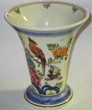 Delfts Polychrome Flared Bird Vase Made In Holland