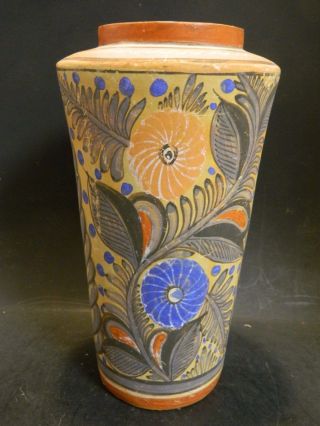 Vintage Ceramic Vase W/ Chalk & Glaze Designs 10 " X 5.  25 "
