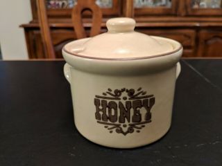 Vintage Pfaltzgraff Village Stoneware Beige/brown Honey Pot Jar With Lid