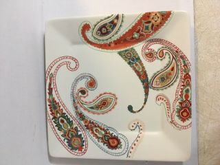 Tabletops Gallery Multi Paisley Square Dinner Plate Hand Painted