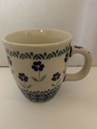 One Polish Pottery Boleslawiec Hand Made In Poland Coffee Tea Cup Mug W/ Flowers