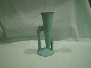 Vintage Art Deco Roseville Bud Vase 791 - 8 Blue Turquoise 8 1/2 " Tall