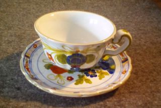 Vintage Garofano Faenza Cacf Carnation Imola Talian Pottery Tea Cup & Saucer