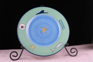 Brushes Kic Starfish Sea Life 1 Dinner Plate (s) Blue Aqua 10 5/8 " Hand Painted