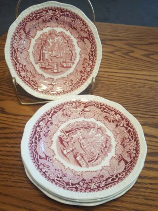 4 Masons Pink Vista Large Bread And Butter Plates