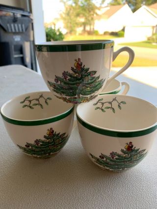 Spode Christmas Tree Pattern Teacup Green Trim Made In England S3324 Set Of Four