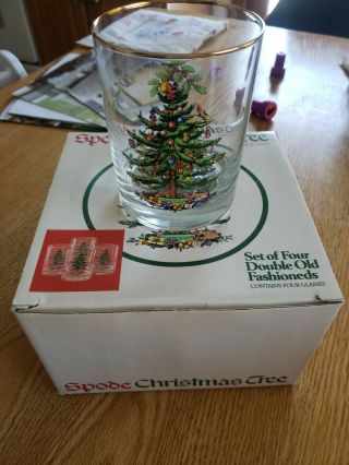 Vintage Spode Christmas Tree Double Old - Fashioned 14 Oz Glasses Set Of 4