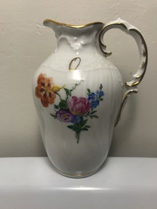 Vintage Royal Copenhagen Denmark Gold Trim Pitcher Ewer Floral Flowers Porcelain