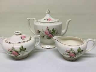 Vintage Canonsburg " Rose Bouquet " American Beauty Tea Pot Sugar Creamer Set