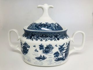 Vintage Gracie China " True Blue " Covered Sugar Bowl W Lid 5 " H Coastline Imports