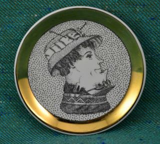 Vtg 1950s Fornasetti Coaster Double Face / Face Double Pin Dish Plate Italy