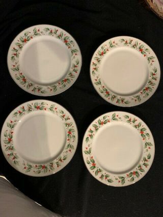 Set Of 4,  Vintage Macys All The Trimmings Japan Holly Dinner Plates 6283 Set