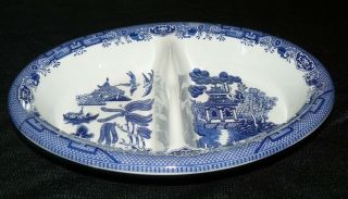 Churchill England Divided Dish Serving Bowl Blue Willow Pattern Euc