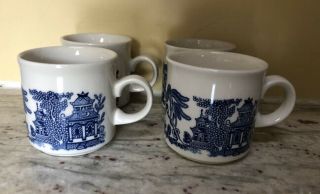 Set Of 8 - Flat Demitasse Cup Mugs In Willow Blue Churchill 2 3/8 "