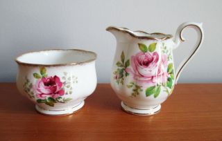 Royal Albert American Beauty Mini Creamer,  Open Sugar Bowl Pink Roses England