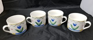 International Tableworks Ariel 26 Cups Mugs Stoneware Set Of 4 Floral Flowers