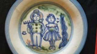 Vtg M.  A.  Hadley Art Pottery12 " Serving Plate - Country Farm Couple Old Kitchen Decor