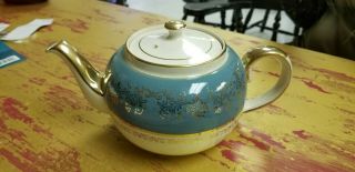 Vintage Sadler Teapot 3382 England Teal Gold And Cream Color