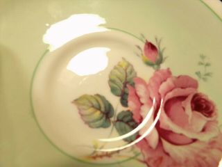 PARAGON Double Warrant Fine China Tea Cup Saucer Light Green Pink Cabbage Rose 3