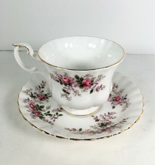 Vintage Royal Albert Bone China England Lavender Rose Footed Tea Cup And Saucer