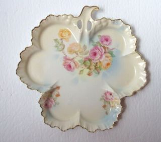 Prussia Royal Rudolstadt Hand Painted Clover Shaped Tray 8 - 1/2 " X 8 - 1/2 "
