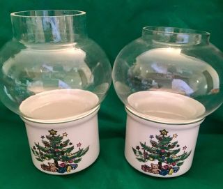 Set Of 2 Vintage Nikko Happy Holidays Candle Lamps & Shades 1988953