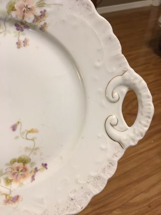 Vintage Porcelain Cake Plate w/ Handles - Floral Hand Painted Mark=44 or hh 3