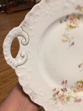 Vintage Porcelain Cake Plate w/ Handles - Floral Hand Painted Mark=44 or hh 5