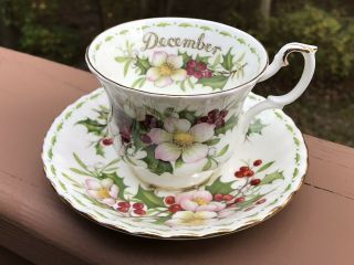 Vtg Royal Albert Tea Cup Saucer Flower Of The Month December Christmas Rose