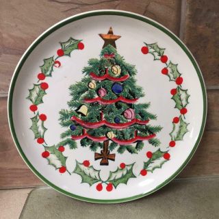 Vintage Geo Z Lefton Hand Painted Christmas Plate 8.  5 " 1950 